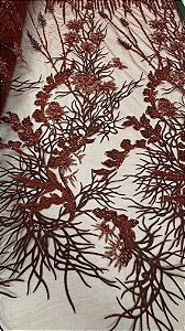 Tule bordado com pedrarias,Marsala 130 cm composição 100% Poliamida.