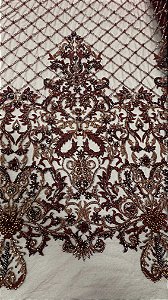 Tule bordado com pedrarias,Marsala 130 cm composição 100% Poliamida.