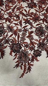 Tule bordado com pedrarias,Marsala 130 cm composição 100% Poliamida.