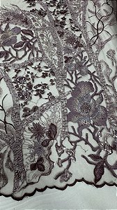 Tule bordado barrado com pedrarias,Rose 130 cm composição 100% Poliamida.