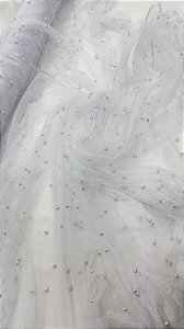 Tule ilusione com pérolas 160 cm de largura Branco