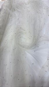 Tule ilusione com pérolas 160 cm de largura Off white