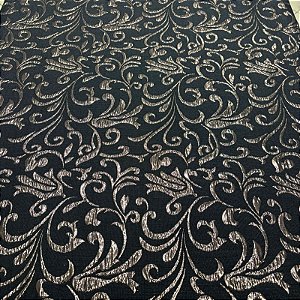 Tecido Jacquard Bordado Dupla Face Preto/Dourado