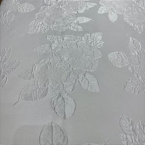 Tecido Jacquard Bordado com Relevo Floral Off White