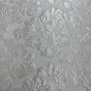 Tecido Jacquard Bordado com Relevo Floral Off White