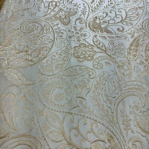 Tecido Jacquard Bordado Arabesco Nude/Dourado