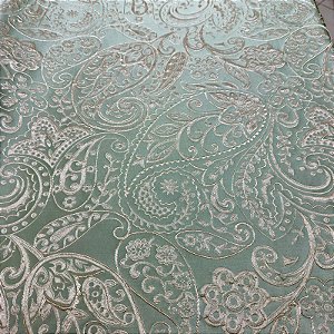Tecido Jacquard Bordado Arabesco Verde oliva/Dourado