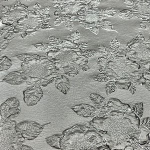 Tecido Jacquard Bordado com Relevo Floral Prata
