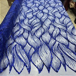Tule Bordado Diamante Quebrado Azul Royal