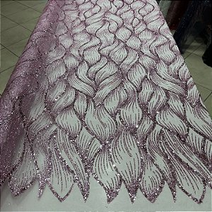 Tule Bordado Diamante Quebrado Rosa