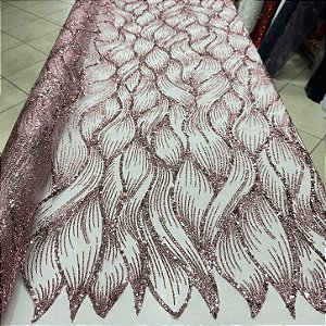 Tule Bordado Diamante Quebrado Rose