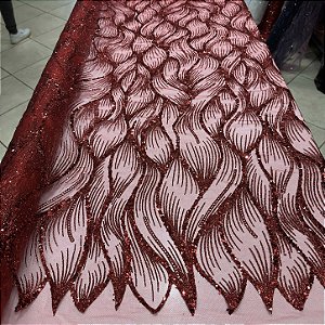 Tule Bordado Diamante Quebrado Vermelho