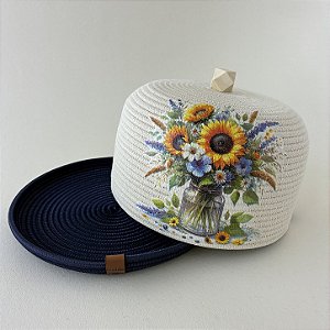 Boleira | Cobre Bolo Floral Azul | Corda Náutica
