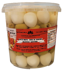 Espeto Misto de Ovos de Codorna, Salsicha e Azeitona em Conserva - 600 gr