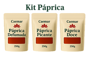 Kit Páprica 100% pura 250 gr cada - Doce, Picante e Defumada