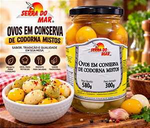 Ovo de Codorna, Azeitona e Ovo de Codorna Defumado em Conserva - Misto - 300 gr