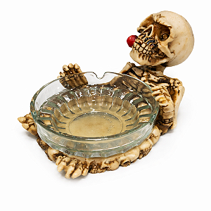 Cinzeiro Decorativo Caveira com Rosa – Premium (Vidro Removível)