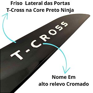 Friso lateral T-Cross Preto Ninja nome cromado alto relevo