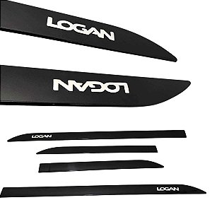 Friso Lateral Porta Logan Preto Nacre Nome Cromado