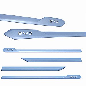 Friso portas Dolphin Mini Azul Glacier Blue logo BYD cromado