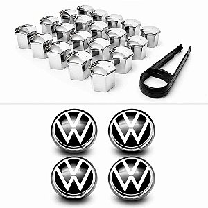 Kit 16 capas e calota centro roda cromado VW parafuso 17mm
