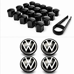 Kit 20 capas e calota centro roda VW parafuso 19mm + chave