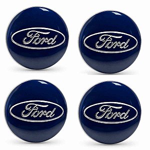 Jogo Calota centro roda Ford Fiesta Focus Eco Sport Azul Original 55MM