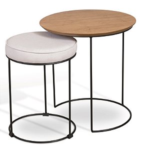 Mesa de Centro e Banquinho com Estrutura em Ferro