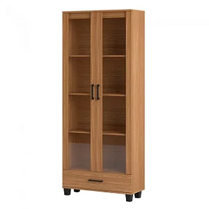 Estante 1 Gaveta 2 Portas Vidro Industrial MDF Freijó