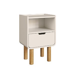 Mesa de Cabeceira Aura 1 Gaveta Orgânica Pé Madeira | OffWhite