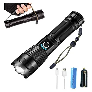 Lanterna Tática Militar Super Potente Led Recarregável USB com Zoom para Trilhas Sitio Fazenda Vigilante