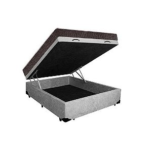 Cama Box Baú Casal sueds cinza  + Colchão Espuma D33   56x138x188