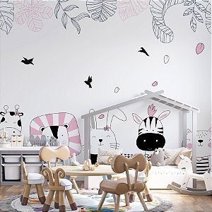 Painel de Parede Personalizado Animaizinhos e Florais