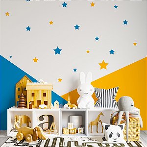 Painel de Parede Personalizado Estrelas Azuis e Laranjas