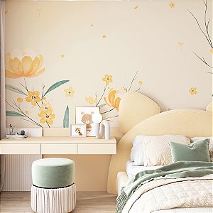 Painel de Parede Personalizado Flores em Creme