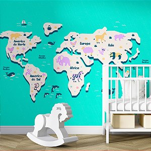 Painel de Parede Personalizado Mapa Mundi dos Animais