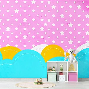 Painel de Parede Personalizado Céu Rosa Estrelado