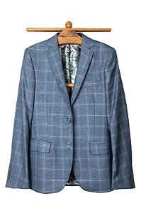 Terno dois botões duas aberturas com colete, calça com ajuste, Slim Fiz - Cor: Azul