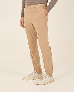 Calça Super Slim Fit em Malha Cáqui com Friso Costurado