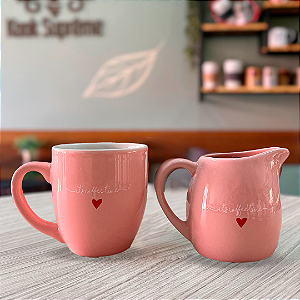 Kit Caneca Porcelana 02 (kit caneca e leiteira rosa)