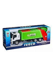 Caminhão de Brinquedo Iveco Tector Coletor Laranja e Verde em