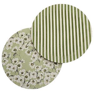 Capa de Sousplat Floral e Listrado Verdes