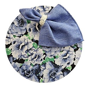 Kit Floral Marinho N2: 1 Capa + 1 Guardanapo + 1 Anel PG