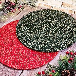 Capa de Sousplat Natal Caracol Verde/Vermelho com Dourado
