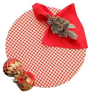 Kit Natal Xadrez Vermelho P: 1 Capa + 1 Guardanapo + 1 Anel PG