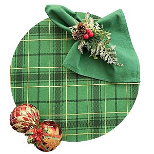 Kit Natal Xadrez Verde Dourado: 1 Capa + 1 Guardanapo + 1 Anel PG