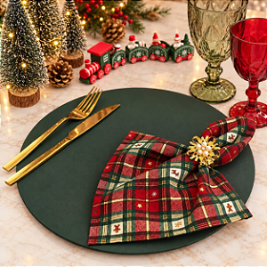 Kit Natal Verde: 1 Capa + 1 Guardanapo + 1 Anel PG