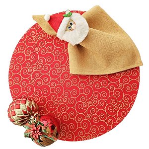 Kit Natal Caracol Vermelho Dourado: 1 Capa + 1 Guardanapo + 1 Anel PG