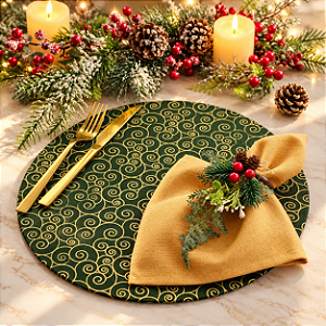 Kit Natal Caracol Verde Dourado: 1 Capa + 1 Guardanapo + 1 Anel PG