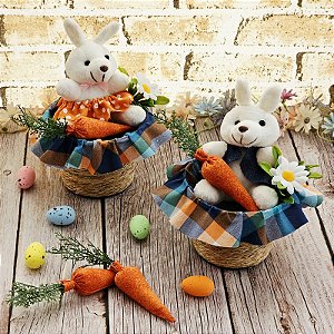 Vaso Páscoa Coelho Xadrez Azul Laranja